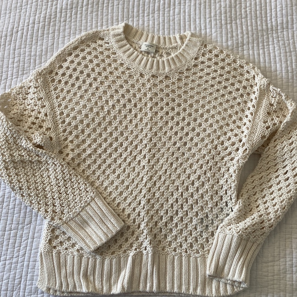 Abercrombie Long-Sleeve Crochet Mesh Knit Crew Top Sweater NWOT - Picture 5 of 11
